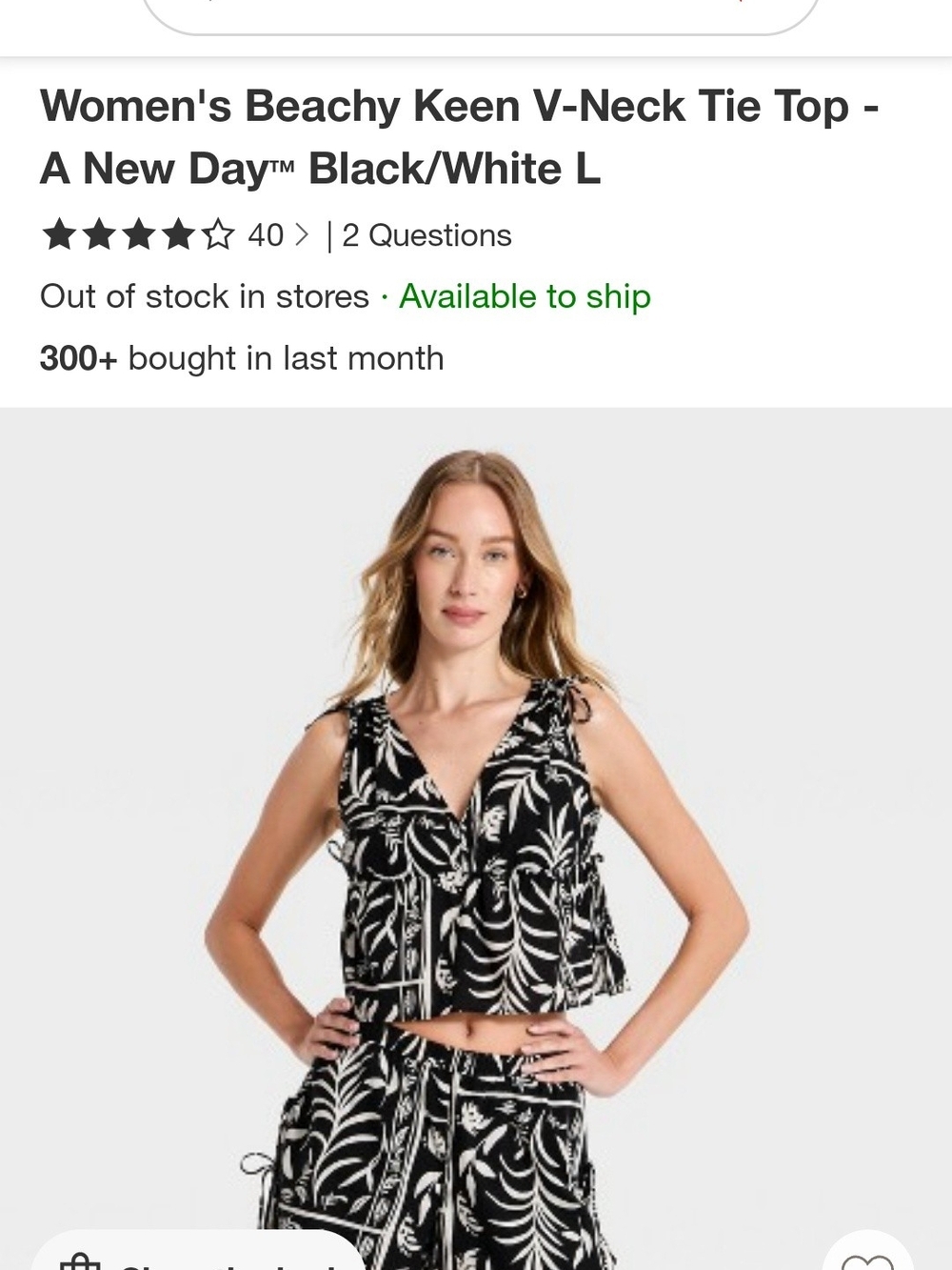 a new day Black & White V-Neck Tie Shoulder Top